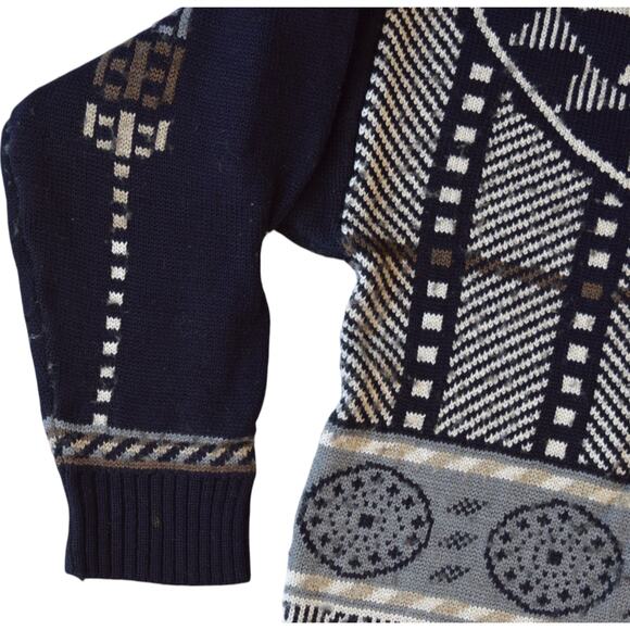 Vintage Mexx Geometric Knit Sweater Navy Gray Wool Blend Men's M - Picture 4 of 8